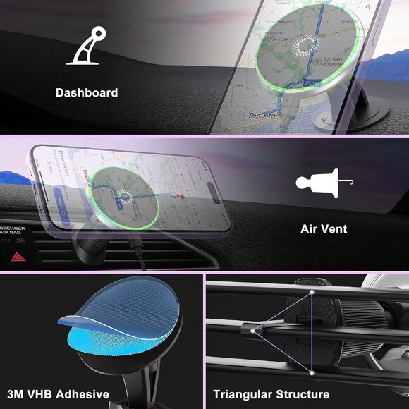 Magsafe Car Mount Charger for iPhone Magnetic Phone Holder 15W Fast Charging - Picture 4 of 7